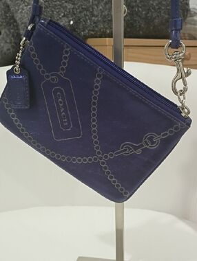 Coach Purple Leather Wristlet with Chain Print and Tag